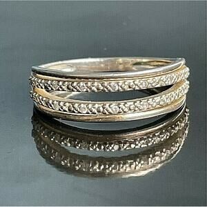 925 STERLING SILVER & CZ DOUBLE SHANK BAND RING SIZE 8 SKY